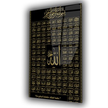 Allahın 99 İsmi Siyah Gold Cam Tablo