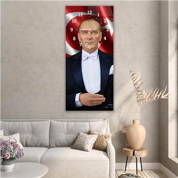 Vertical National Themed Glass Wall Art with Clock at the Top 017