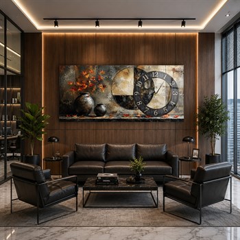 Yatay Saatli Yandan Sanat Temalı Cam Tablo 372
