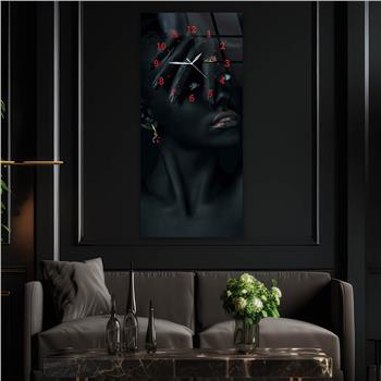 Vertical Art Themed Glass Wall Art with Clock at the Top 078