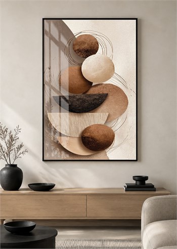 Toprak Tonları Geometrik Soyut Alüminyum Çerçeveli Modern Cam Duvar Tablosu