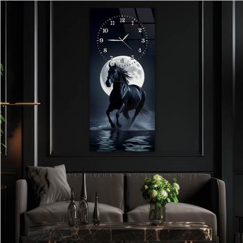 Dikey Üstten Saatli Sanat Temalı Cam Tablo 102