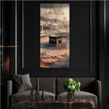 Vertical Religious Themed Glass Wall Art with Clock at the Top  056