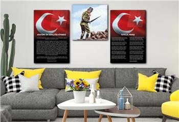 Atatürk and Independence March Glass Wall Art Set with Clock