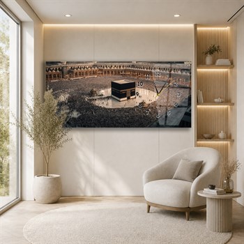 Kaaba Tavaf Horizontaal, Aan De Zijkant Voorzien Van Een Klok, Religieus Thema Gehard Glasschilderij 065