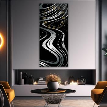 Vertical Art Themed Glass Wall Art with Clock at the Top 072