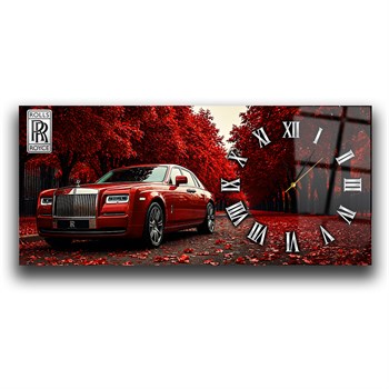 Kırmızı Rolls Royce Saatli Cam Tablo