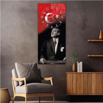 Vertical National Themed Glass Wall Art with Clock at the Top 007
