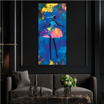 Vertical Art Themed Glass Wall Art with Clock at the Top 058