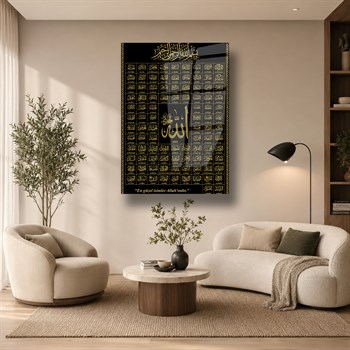Allahın 99 İsmi Siyah Gold Cam Tablo