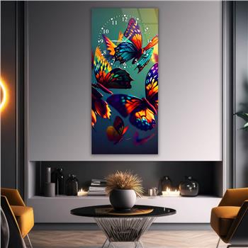 Vertical Art Themed Glass Wall Art with Clock at the Top 030