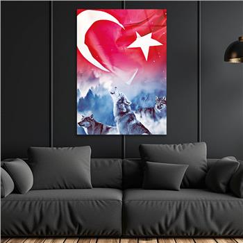 Turkish Flag and Wolf Tempered Glass Wall Art 