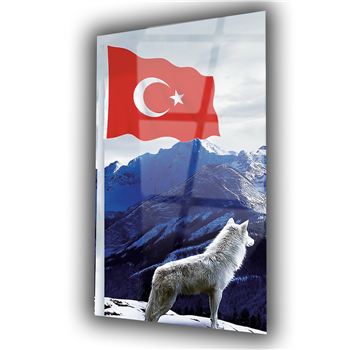 TÜRK BAYRAĞI VE KURT GÖRSELLİ CAM TABLO 