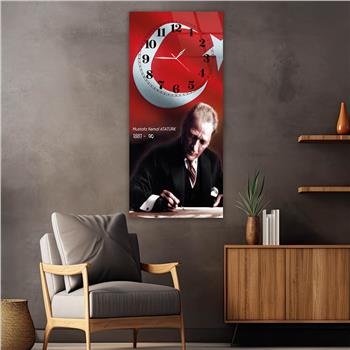 Vertical National Themed Glass Wall Art with Clock at the Top 029