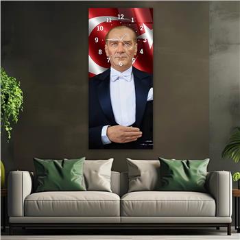 Vertical National Themed Glass Wall Art with Clock at the Top 017