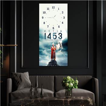 Vertical National Themed Glass Wall Art with Clock at the Top 031