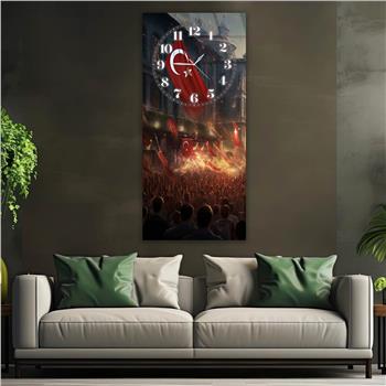 Vertical National Themed Glass Wall Art with Clock at the Top 046