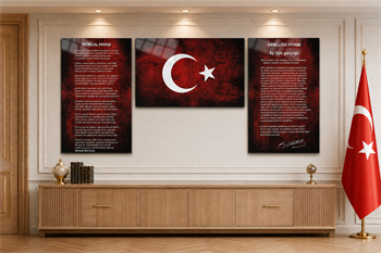 Het Turkse Volkslied, Oproep aan de jeugd en Turkse vlag Glasschilderijset