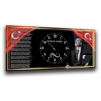 1881 Sonsuzluk ve İstiklal Marşı Saatli Cam Tablo