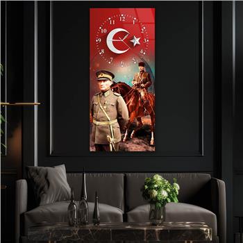 Vertical National Themed Glass Wall Art with Clock at the Top 022