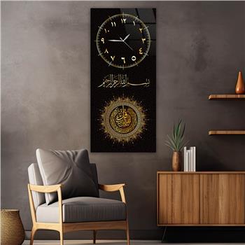 Vertical Religious Themed Glass Wall Art with Clock at the Top  009