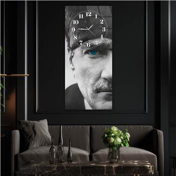 Vertical National Themed Glass Wall Art with Clock at the Top 010