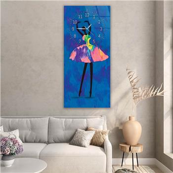 Vertical Art Themed Glass Wall Art with Clock at the Top 060