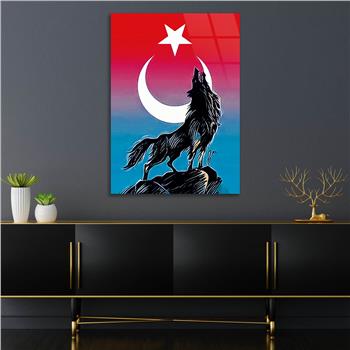 Turkish Flag and Wolf Tempered Glass Wall Art 
