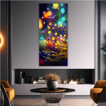 Vertical Art Themed Glass Wall Art with Clock at the Top 033