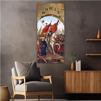 Vertical National Themed Glass Wall Art with Clock at the Top 042