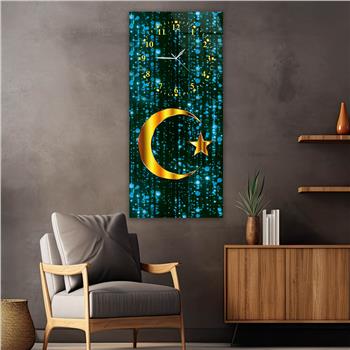 Vertical National Themed Glass Wall Art with Clock at the Top 018