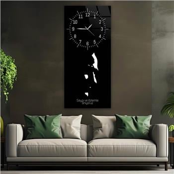 Vertical National Themed Glass Wall Art with Clock at the Top 044