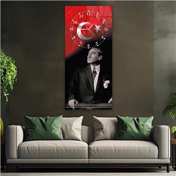 Vertical National Themed Glass Wall Art with Clock at the Top 007