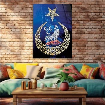 Moon and Star, Three Crescent Wolf Tempered Glass Wall Art 