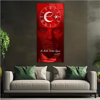 Vertical National Themed Glass Wall Art with Clock at the Top 027