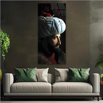 Vertical National Themed Glass Wall Art with Clock at the Top 038