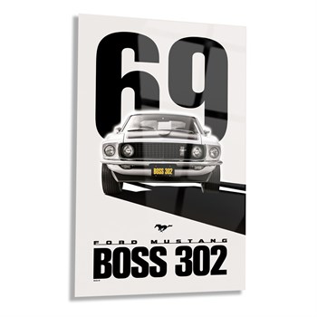 Beyaz 1969 Ford Mustang Boss 302 Cam Tablo