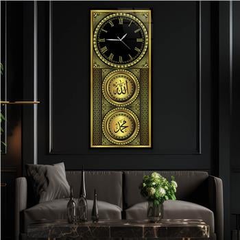 Vertical Religious Themed Glass Wall Art with Clock at the Top  037