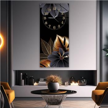 Tableau en verre à thème art et nature vertical avec horloge en haut 081