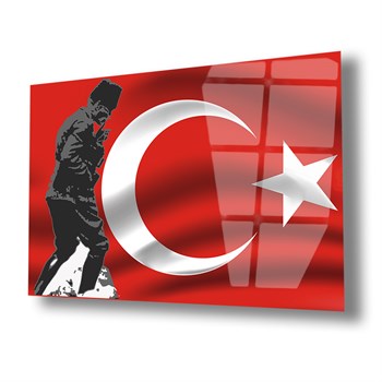 Mustafa Kemal Atatürk ve Türk Bayrağı Cam Tablo