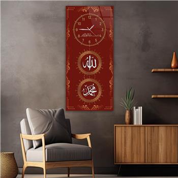 Vertical Religious Themed Glass Wall Art with Clock at the Top  040