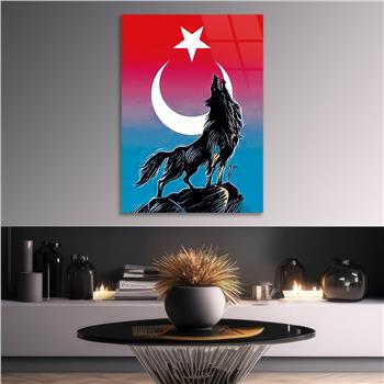 Turkish Flag and Wolf Tempered Glass Wall Art 