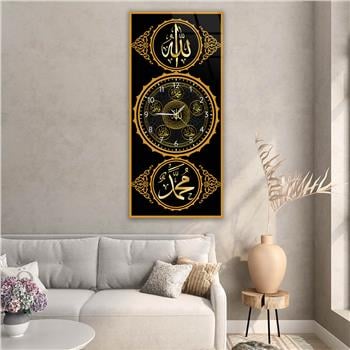 Vertical Religious Themed Glass Wall Art with Clock at the Center 016