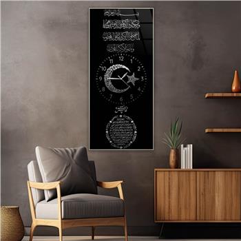 Vertical Religious Themed Glass Wall Art with Clock at the Center 024