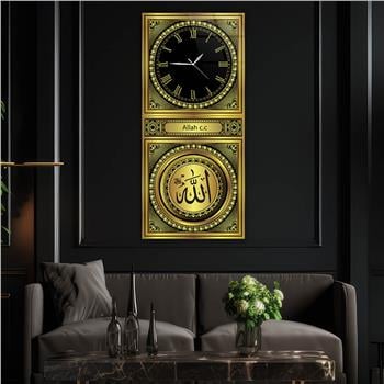 Vertical Religious Themed Glass Wall Art with Clock at the Top  035