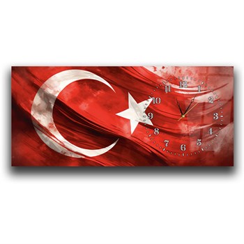 Dalgalanan Türk Bayrağı Saatli Cam Tablo