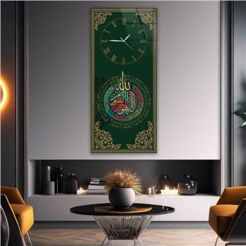 Vertical Religious Themed Glass Wall Art with Clock at the Top  033