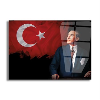 Türk Bayraklı Mustafa Kemal Atatürk Cam Tablo