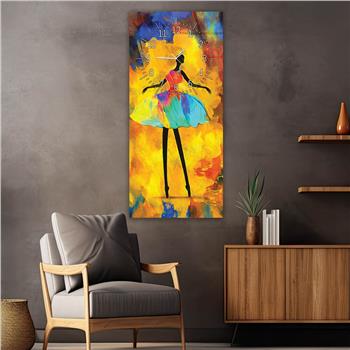 Vertical Art Themed Glass Wall Art with Clock at the Top 057