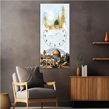 Vertical Religious Themed Glass Wall Art with Clock at the Center 003